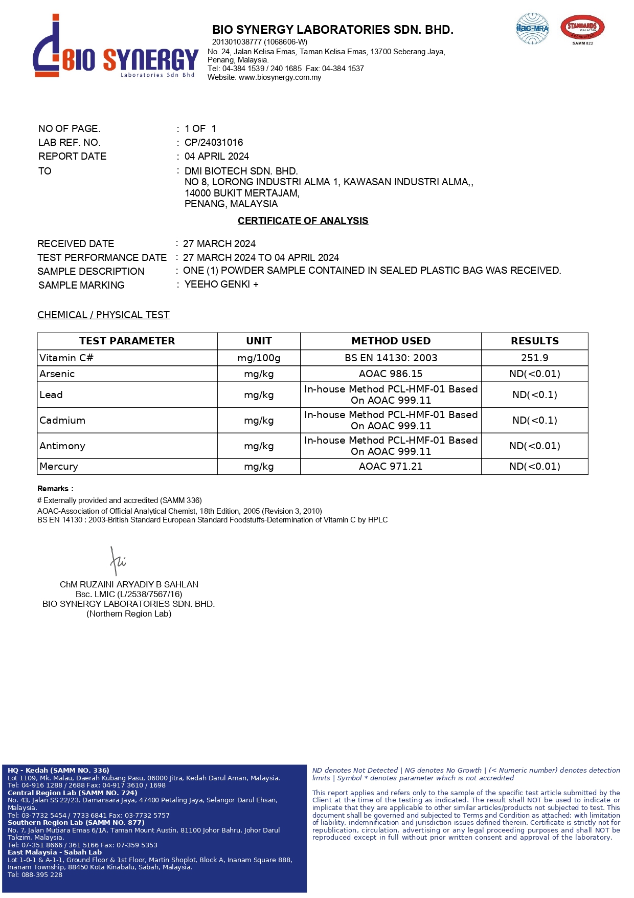 Heavy Metal Harmful to Human are Not Detected
